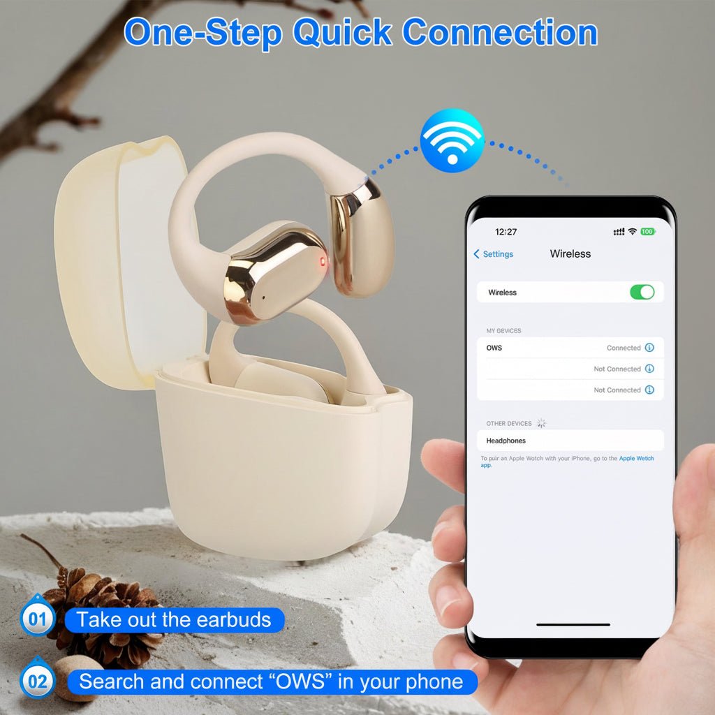 1 Set Wireless V5.4 Open Ear Earbuds With Earhook LED Display Charging Case IPX5 Waterproof 300Hrs Standby Time Touch Control Stereo Sport Headphones For Workout Running - TS Store