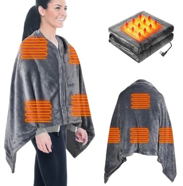 59 Plus 31in USB Heated Blanket Electric Heated Blanket Heated Poncho Shawl Wrap Throw With Zipper Washable For Home Office - TS Store