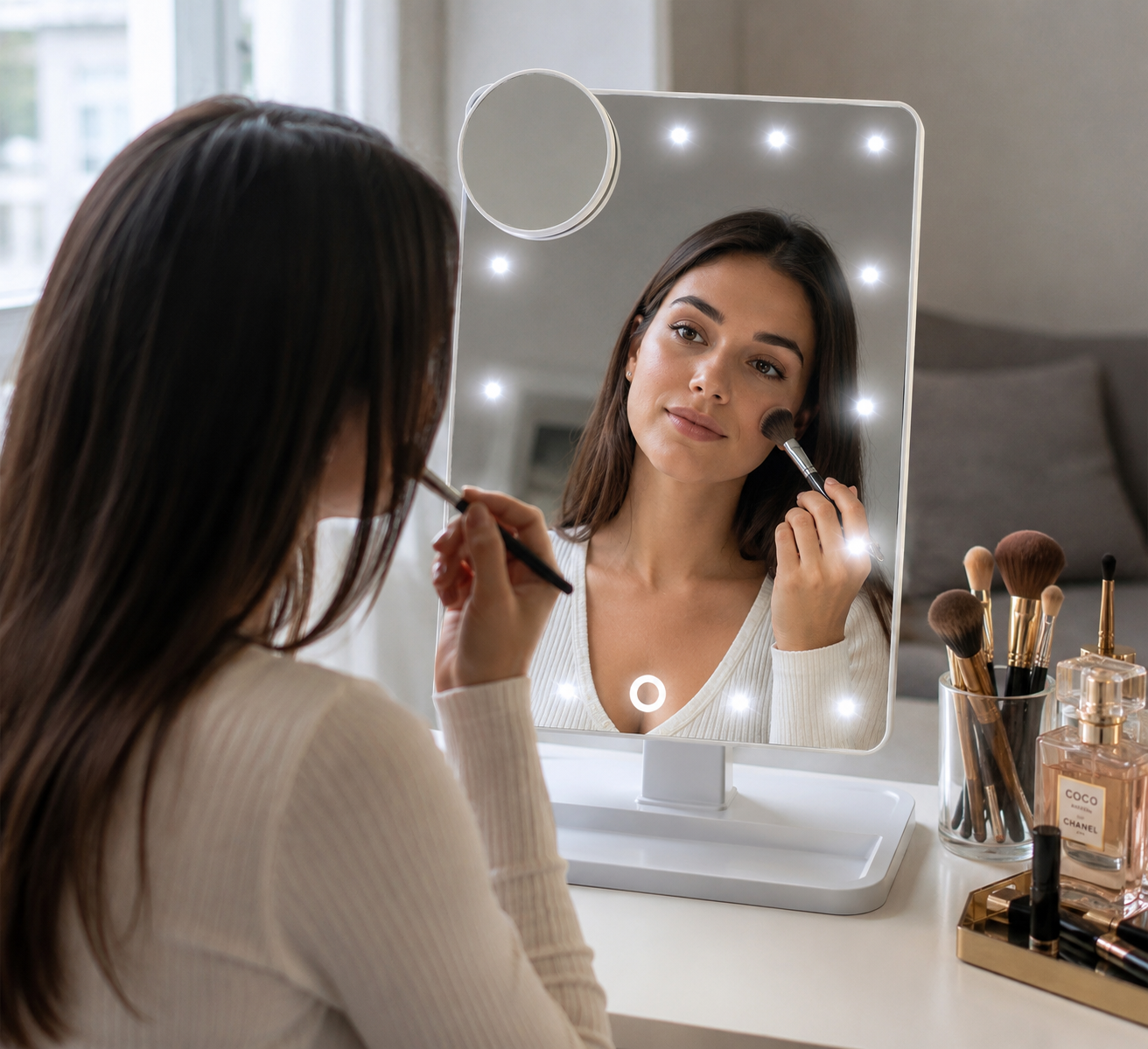 Touch Screen Makeup Mirror With 20 LED Light Bluetooth Music Speaker 10X Magnifying Mirrors Lights