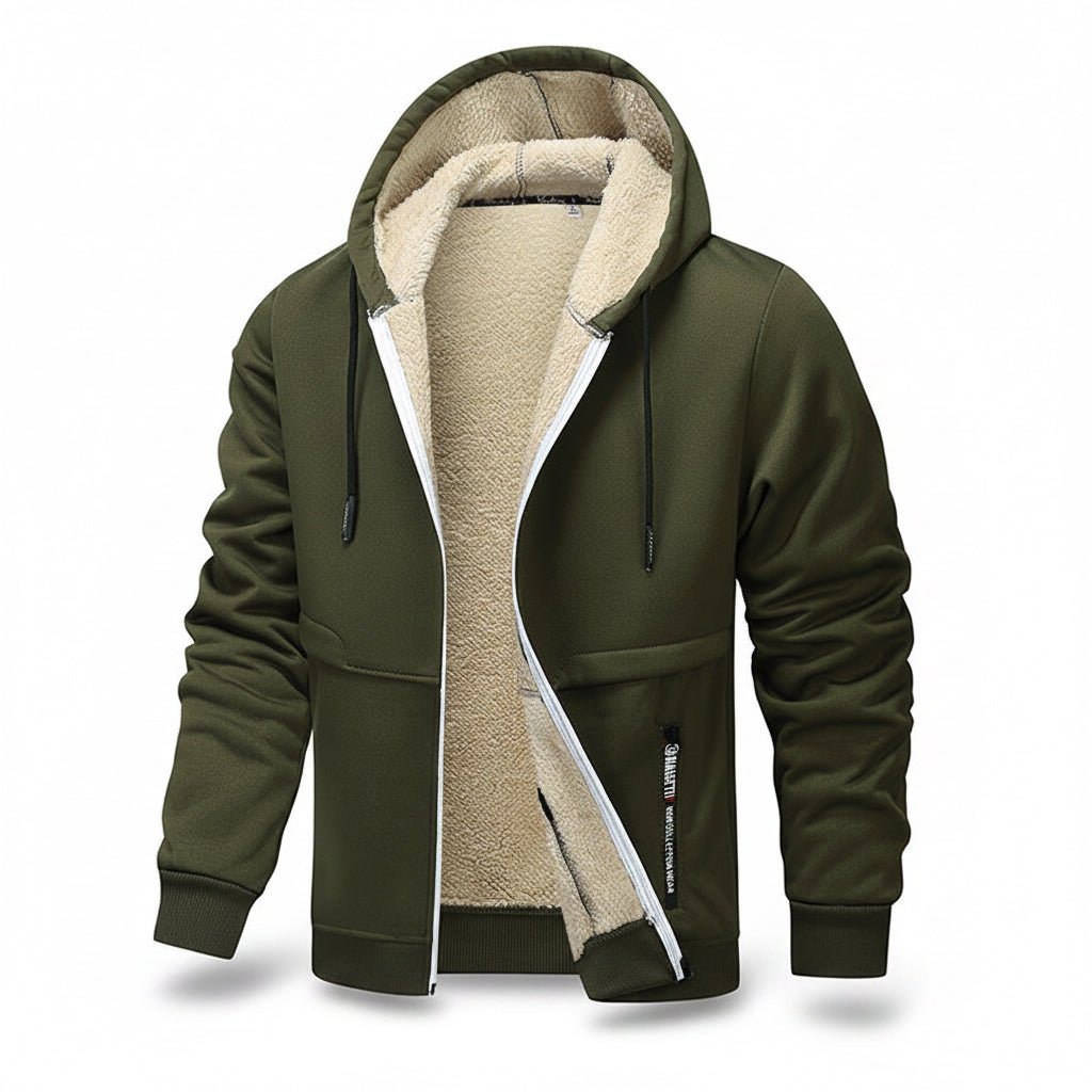 Casual Hoodies For Men Heavyweight Fleece Sweatshirt Winter Thick Sherpa Lined Hooded Zipper Jacket Thick Streetwear Coats - TS Store