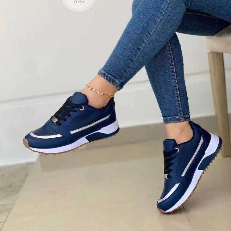 Casual Lace-up Flat Shoes Women Shallow Round Toe Sports Walking Sneakers - TS Store