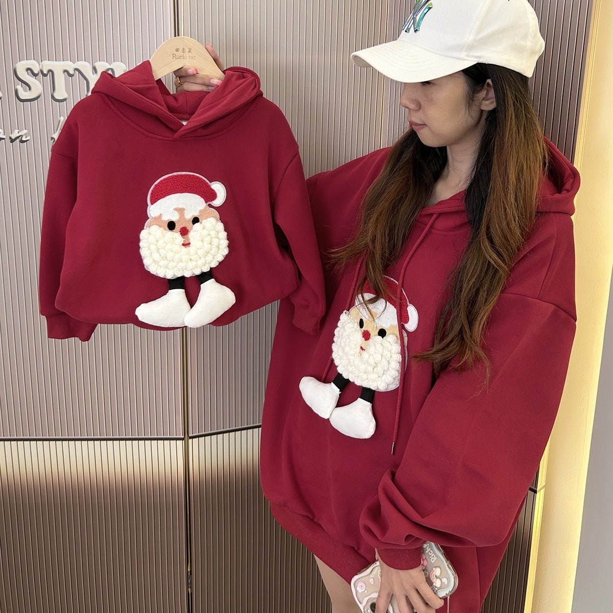 Christmas Parent - child Outfits Fleece - lined Hooded Romper And Hoodie - TS Store