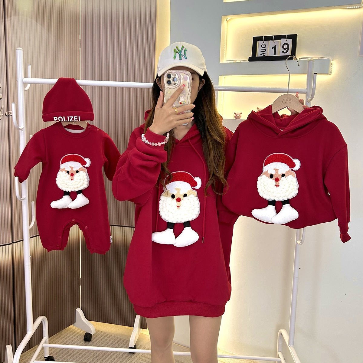 Christmas Parent - child Outfits Fleece - lined Hooded Romper And Hoodie - TS Store
