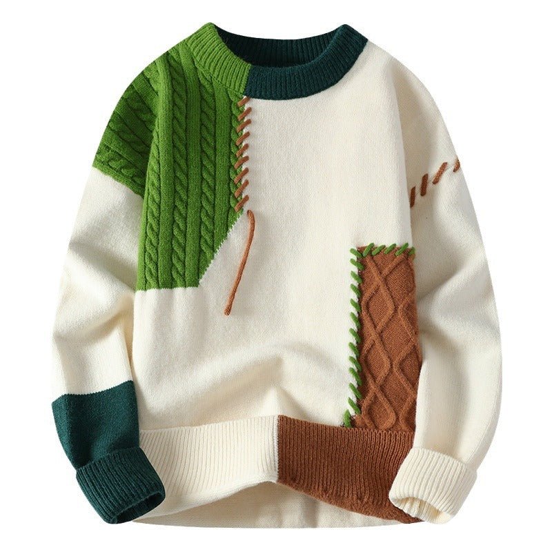 Ins Colorblock Pullover Sweater Winter Fashion Long Sleeve Knitted Top Men's Clothing - TS Store