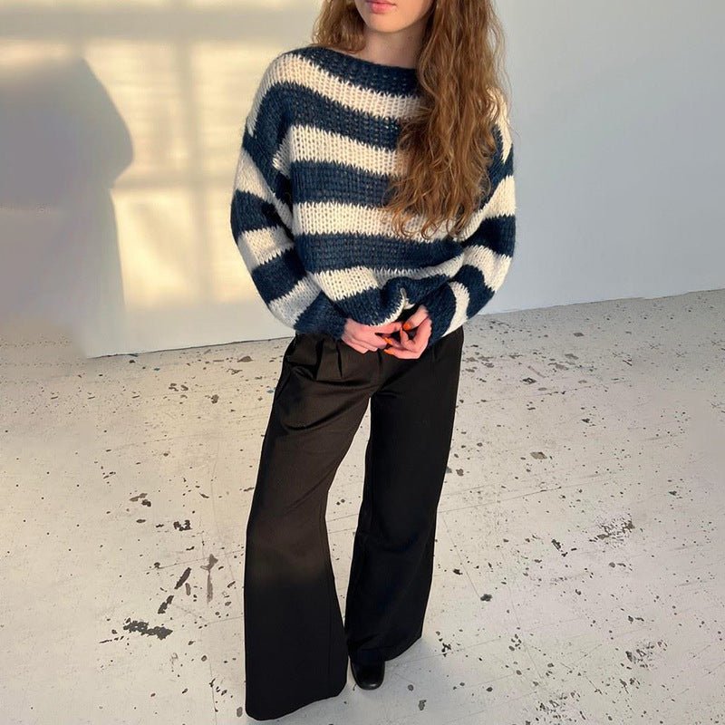 Loose Striped Pullover Sweater Fashion Versatile Long-sleeved Knitted Tops For Women Clothing - TS Store