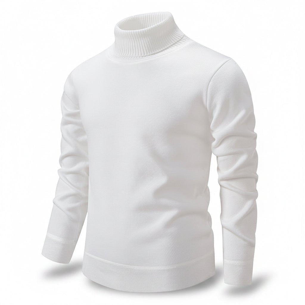 Men's Turtleneck Pullover Sweater Fashion Solid Color Fleece Lined Knitted Long-sleeved Top Clothing - TS Store