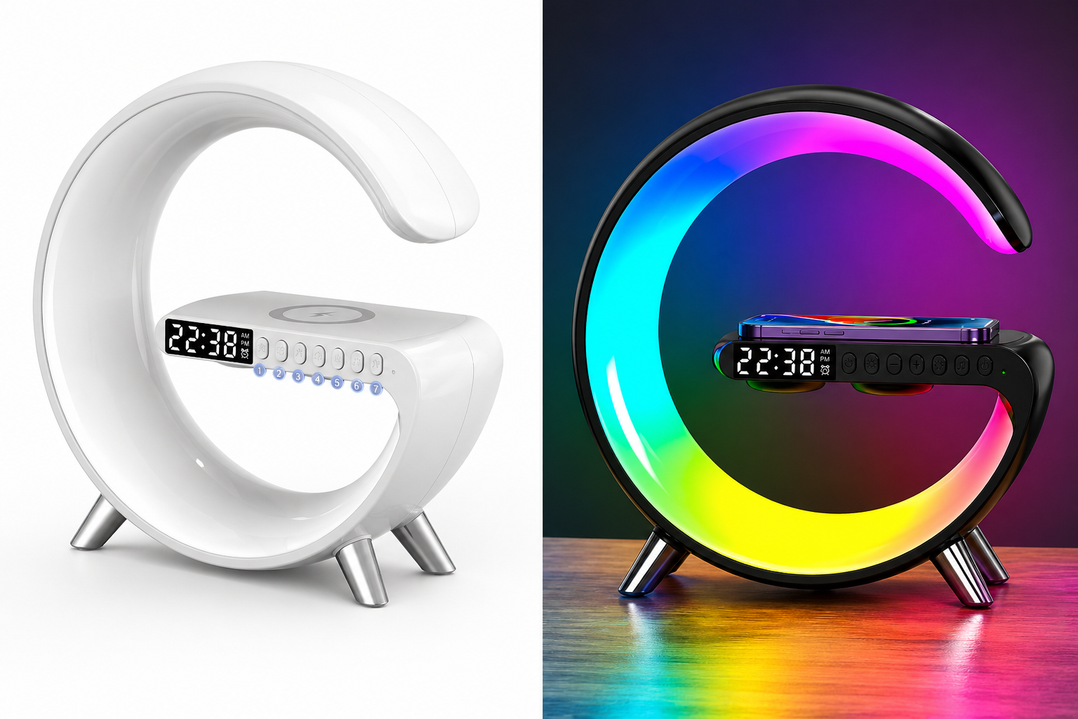 New Intelligent G Shaped LED Lamp Bluetooth Speake Wireless Charger Atmosphere Lamp App Control For Bedroom Home Decor - TS Store