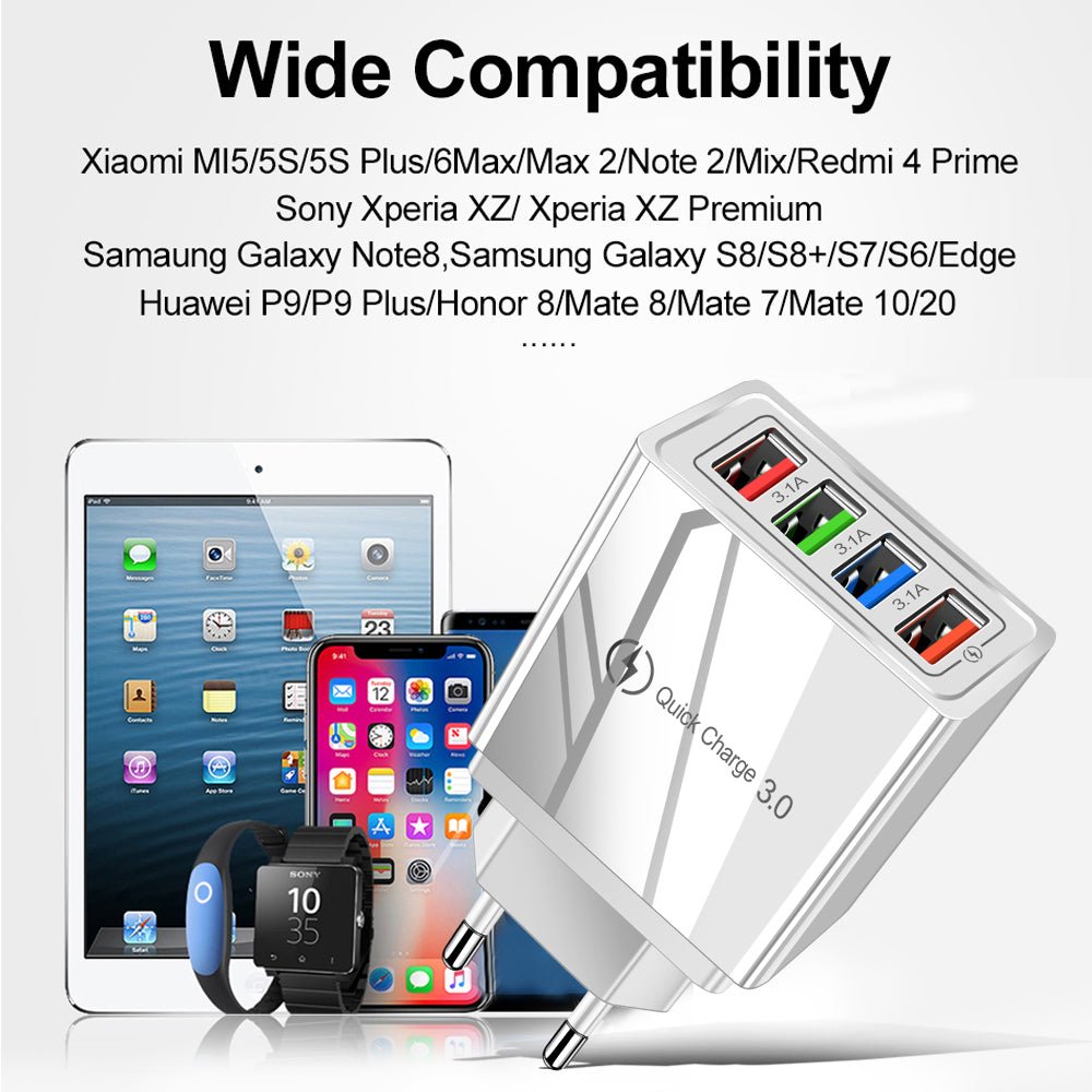 USB Charger Quick Charge 3.0 4 Phone Adapter For Tablet Portable Wall Mobile Charger Fast Charger - TS Store