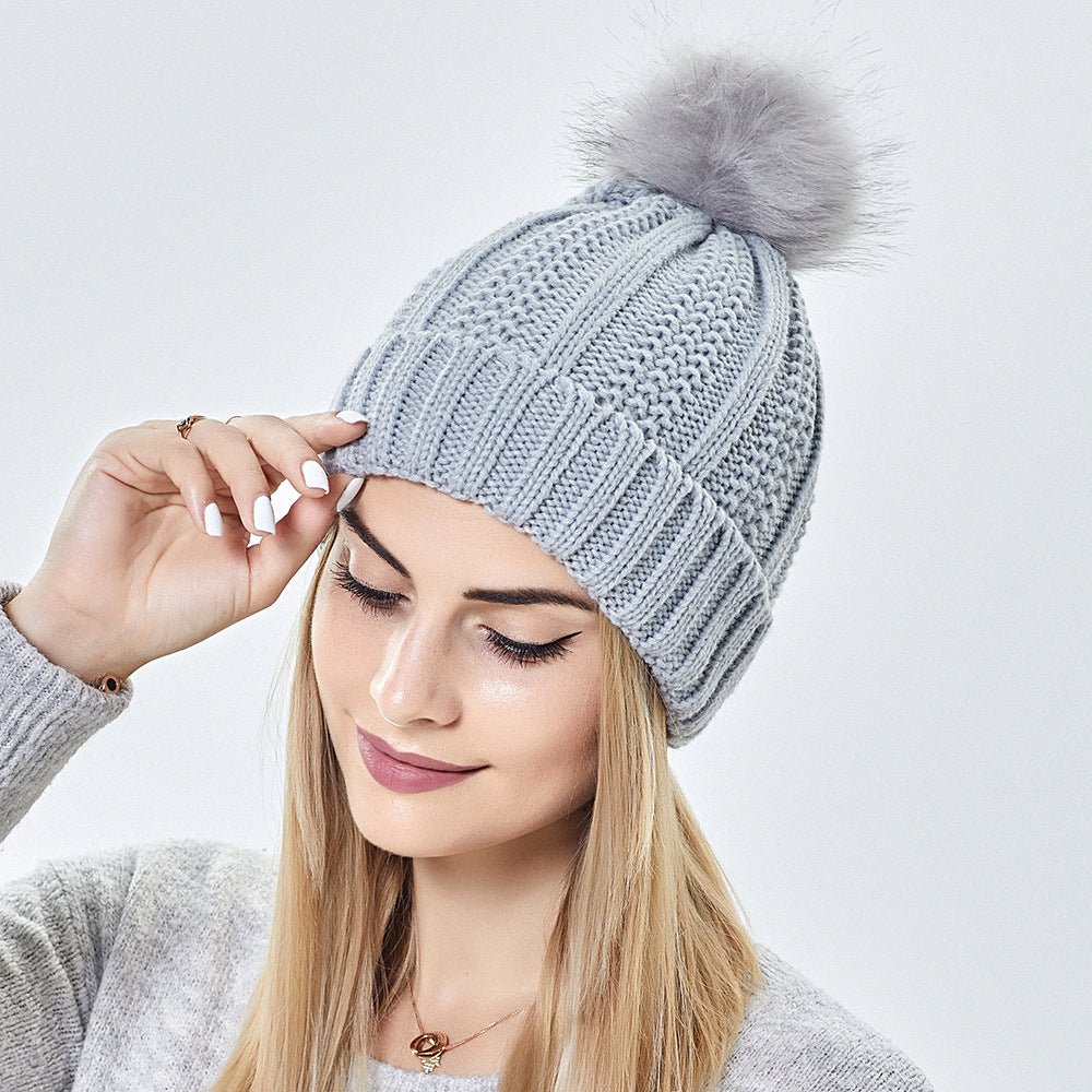 Winter Knitted Hats Fashion Stretchy Lined Skull Hats For Women Faux Fur Pom Pom Hat Keep Warming Beanie Hat - TS Store