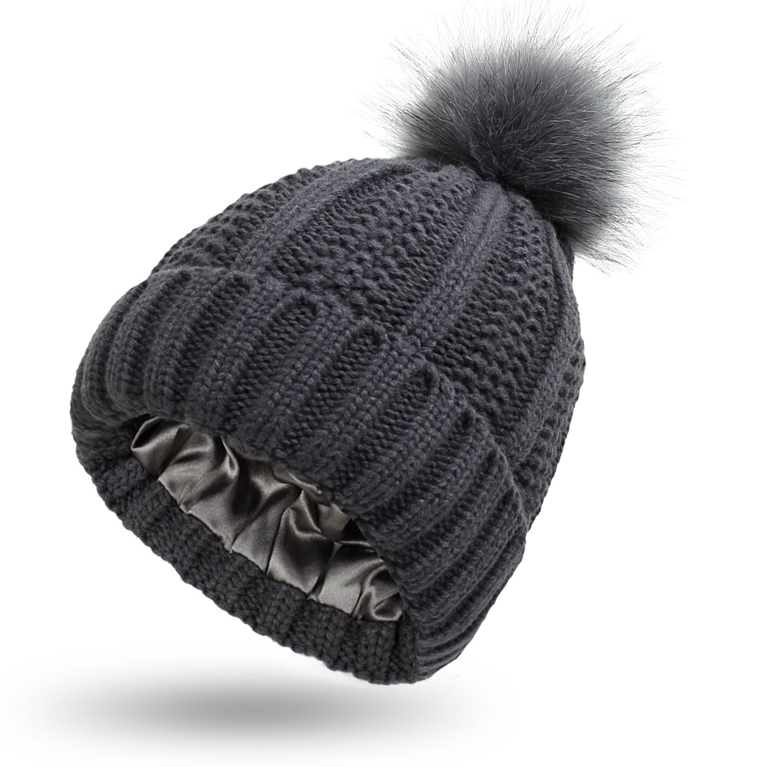 Winter Knitted Hats Fashion Stretchy Lined Skull Hats For Women Faux Fur Pom Pom Hat Keep Warming Beanie Hat - TS Store
