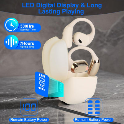 1 Set Wireless V5.4 Open Ear Earbuds With Earhook LED Display Charging Case IPX5 Waterproof 300Hrs Standby Time Touch Control Stereo Sport Headphones For Workout Running - TS Store
