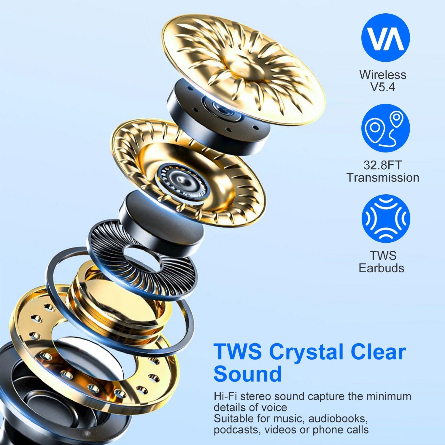1 Set Wireless V5.4 Open Ear Earbuds With Earhook LED Display Charging Case IPX5 Waterproof 300Hrs Standby Time Touch Control Stereo Sport Headphones For Workout Running - TS Store