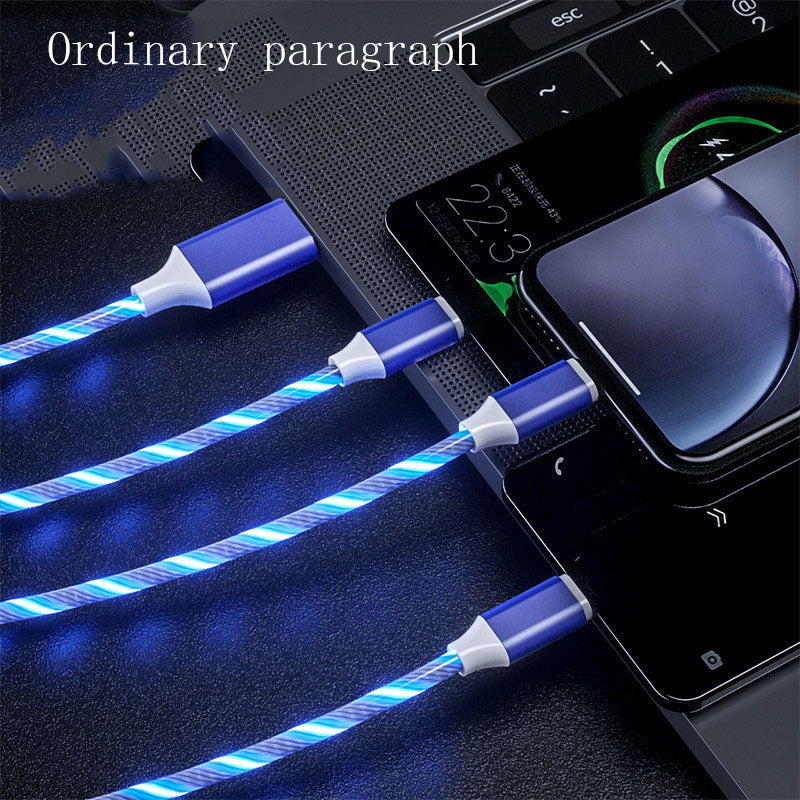3-in-1 Micro-USB-Typ-C-Kabel, LED-Fließlicht, Typ-C-Ladekabel, Handy-Ladekabel