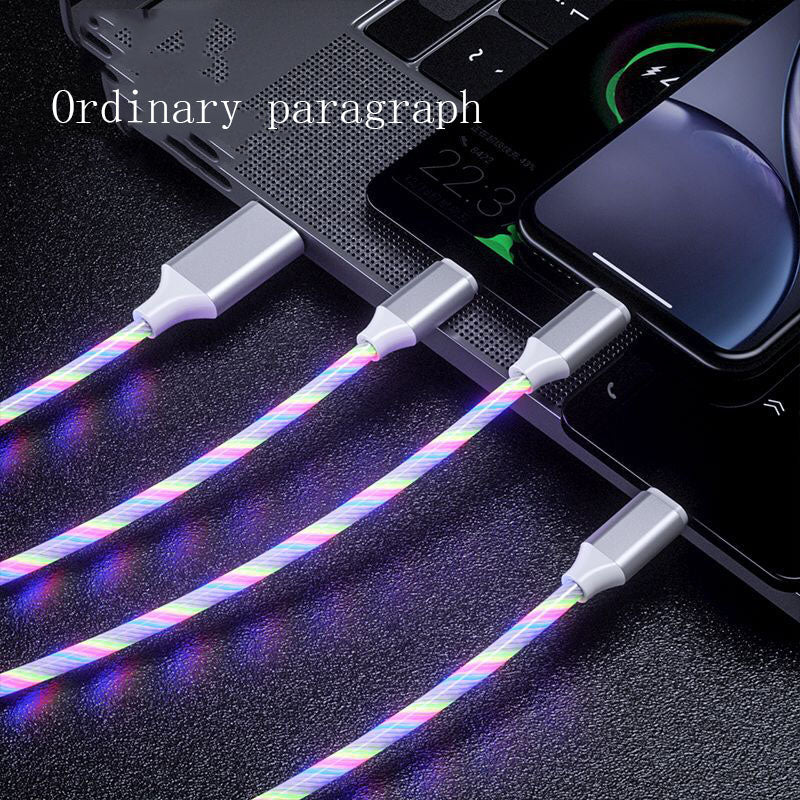 3-in-1 Micro-USB-Typ-C-Kabel, LED-Fließlicht, Typ-C-Ladekabel, Handy-Ladekabel