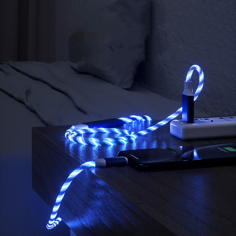 3-in-1 Micro-USB-Typ-C-Kabel, LED-Fließlicht, Typ-C-Ladekabel, Handy-Ladekabel