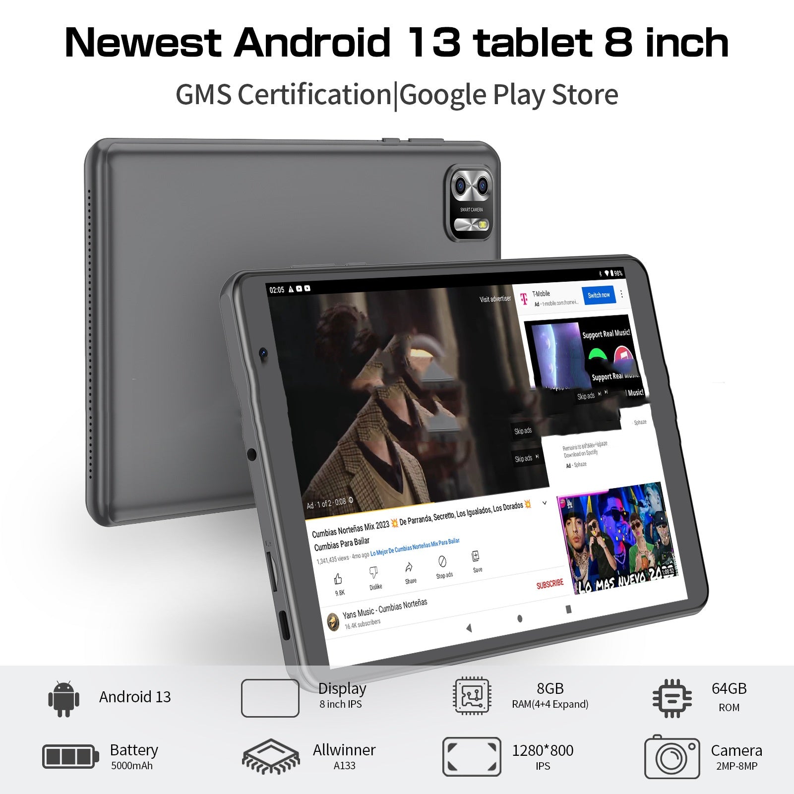 8-Zoll Octa-Core Tablet PC Android 13 System 64GB Großkapazität