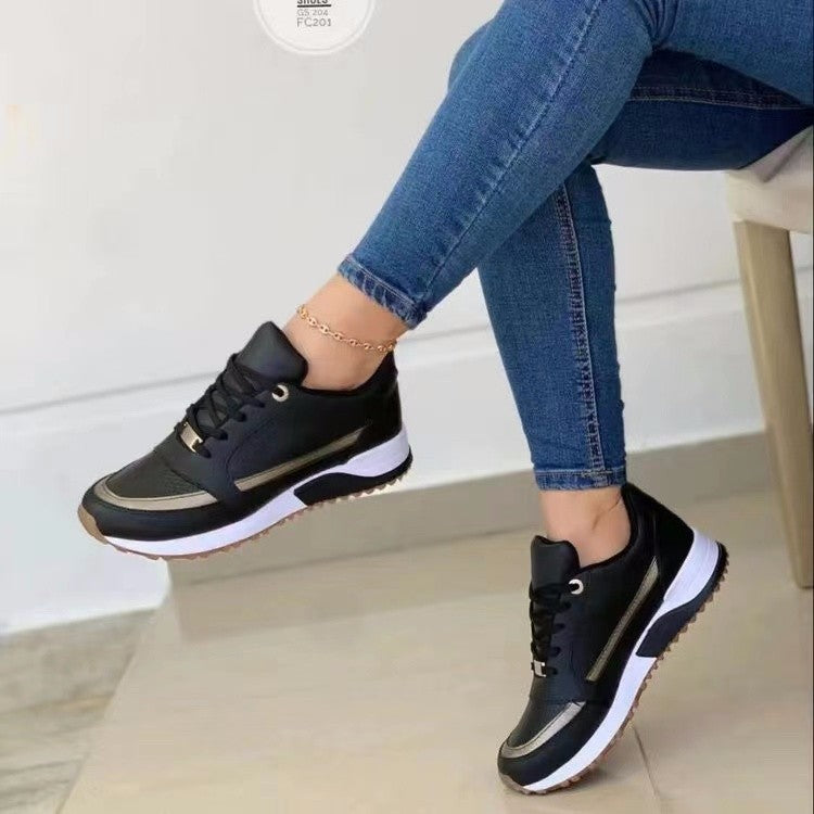 Lässige Schnürschuhe Damen Flache Schuhe Flache Runde Zehen Sportschuhe Walking Sneakers