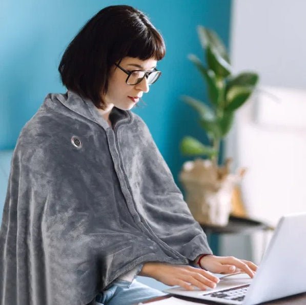 59 Plus 31in USB Heated Blanket Electric Heated Blanket Heated Poncho Shawl Wrap Throw With Zipper Washable For Home Office - TS Store