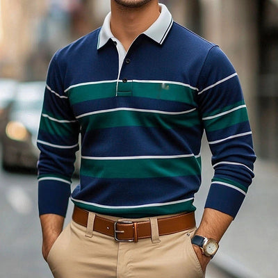 Digital-print Men's Casual Long-sleeve Polo-neck Top