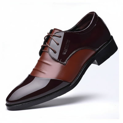 Brown dress shoe on a white background