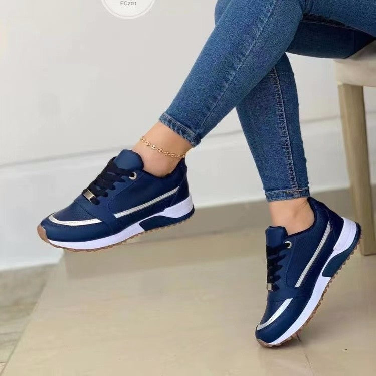 Lässige Schnürschuhe Damen Flache Schuhe Flache Runde Zehen Sportschuhe Walking Sneakers