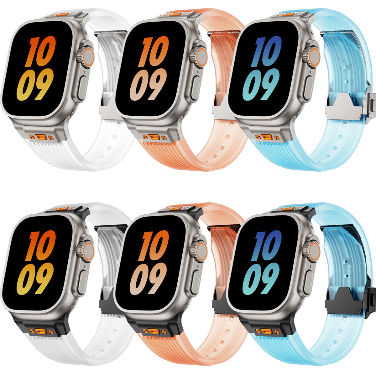 Transparentes flüssiges elastisches Silikon-Metallfaltenschnallen-Uhrenarmband