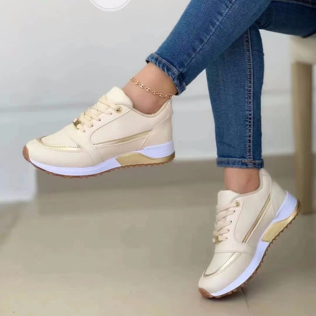Lässige Schnürschuhe Damen Flache Schuhe Flache Runde Zehen Sportschuhe Walking Sneakers