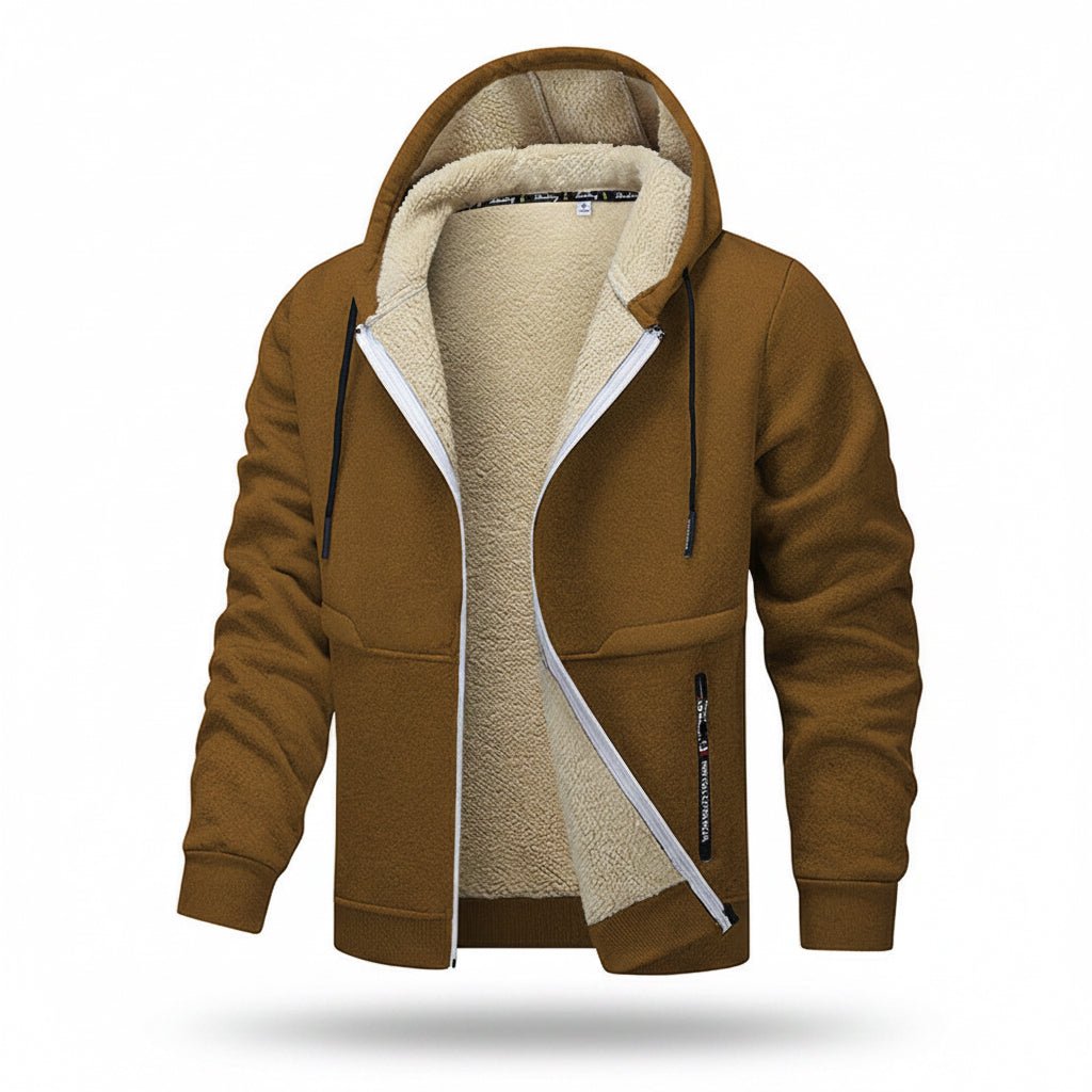 Casual Hoodies For Men Heavyweight Fleece Sweatshirt Winter Thick Sherpa Lined Hooded Zipper Jacket Thick Streetwear Coats - TS Store