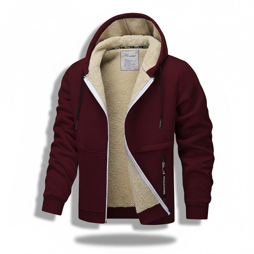 Casual Hoodies For Men Heavyweight Fleece Sweatshirt Winter Thick Sherpa Lined Hooded Zipper Jacket Thick Streetwear Coats - TS Store