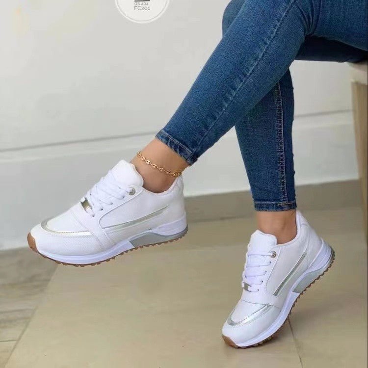Casual Lace-up Flat Shoes Women Shallow Round Toe Sports Walking Sneakers - TS Store
