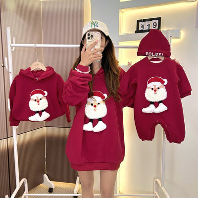 Christmas Parent - child Outfits Fleece - lined Hooded Romper And Hoodie - TS Store