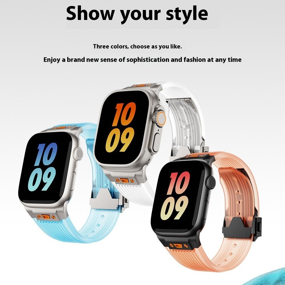 Transparentes flüssiges elastisches Silikon-Metallfaltenschnallen-Uhrenarmband