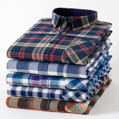Spring New Mens Casual Fashionable Pure Cotton Brushed Flannel Plaid Long-Sleeve Shirt