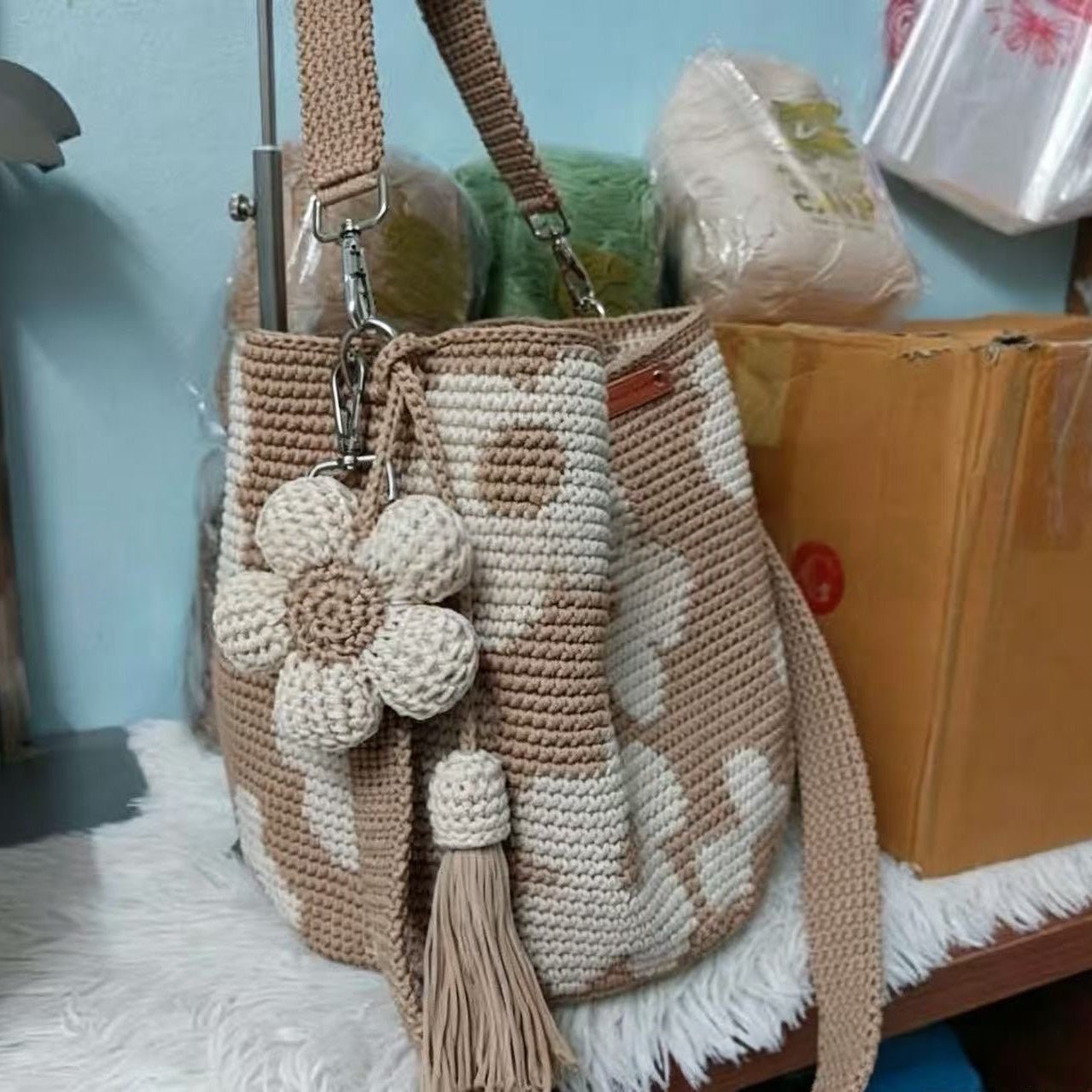 Hand-Crocheted Flower Tote Bag For Women - TS Store