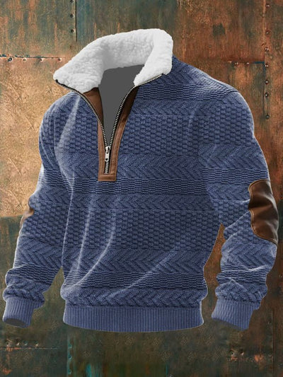 Men's Fitted Top With Printed Pattern And Faux Fur Collar - TS Store
