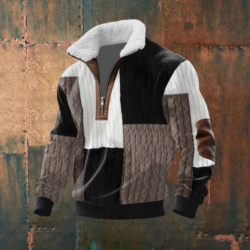 Men's Fitted Top With Printed Pattern And Faux Fur Collar - TS Store