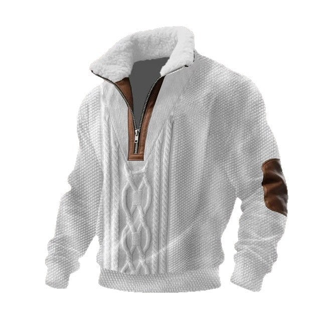 Men's Fitted Top With Printed Pattern And Faux Fur Collar - TS Store