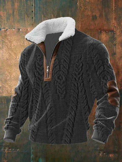 Men's Fitted Top With Printed Pattern And Faux Fur Collar - TS Store