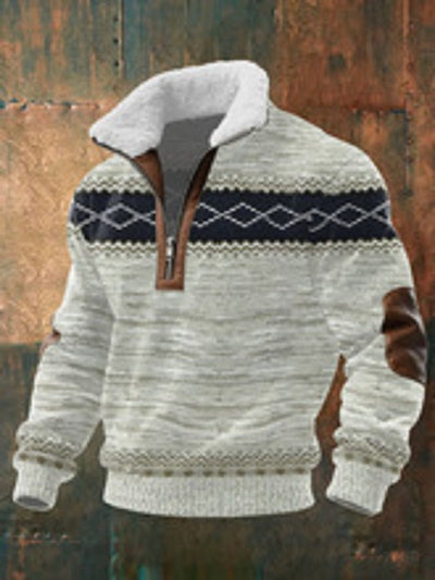 Men's Fitted Top With Printed Pattern And Faux Fur Collar - TS Store