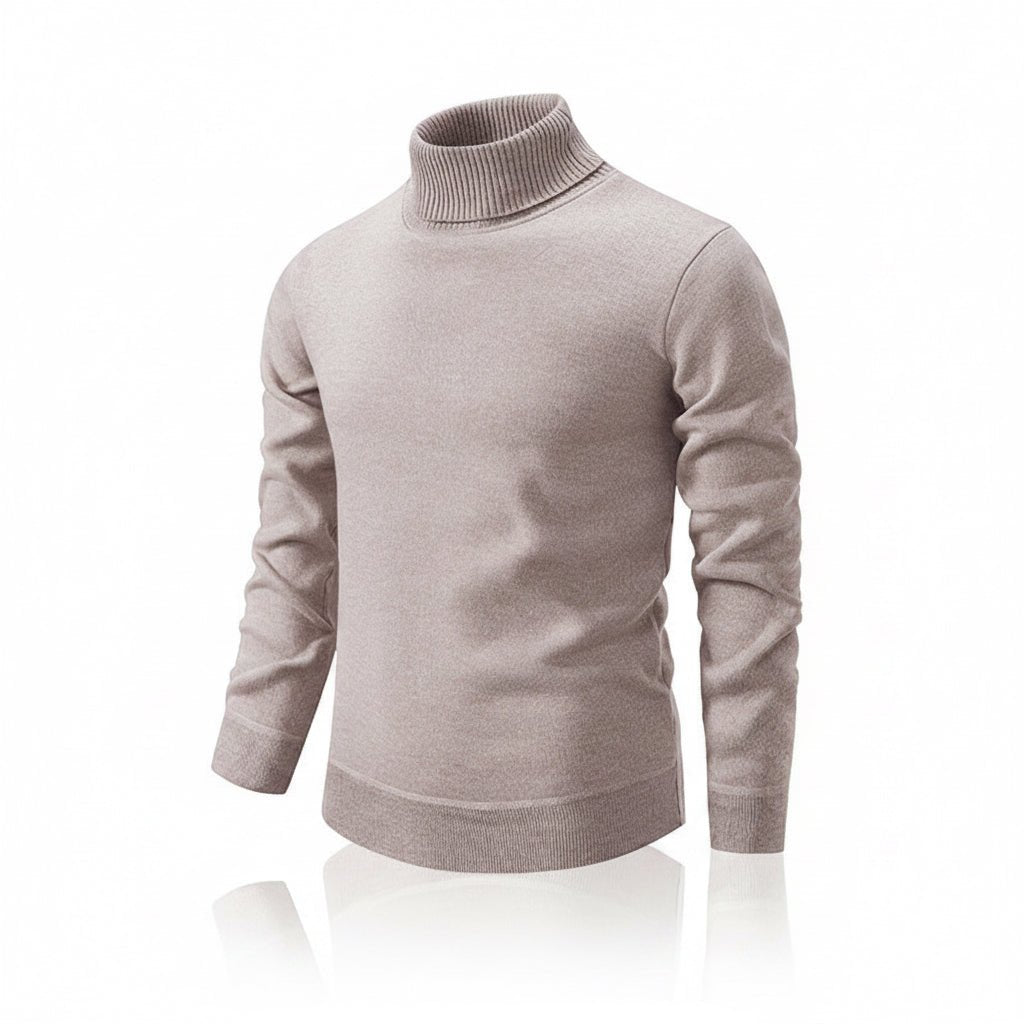 Men's Turtleneck Pullover Sweater Fashion Solid Color Fleece Lined Knitted Long-sleeved Top Clothing - TS Store