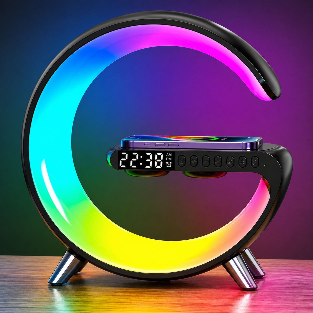 New Intelligent G Shaped LED Lamp Bluetooth Speake Wireless Charger Atmosphere Lamp App Control For Bedroom Home Decor - TS Store