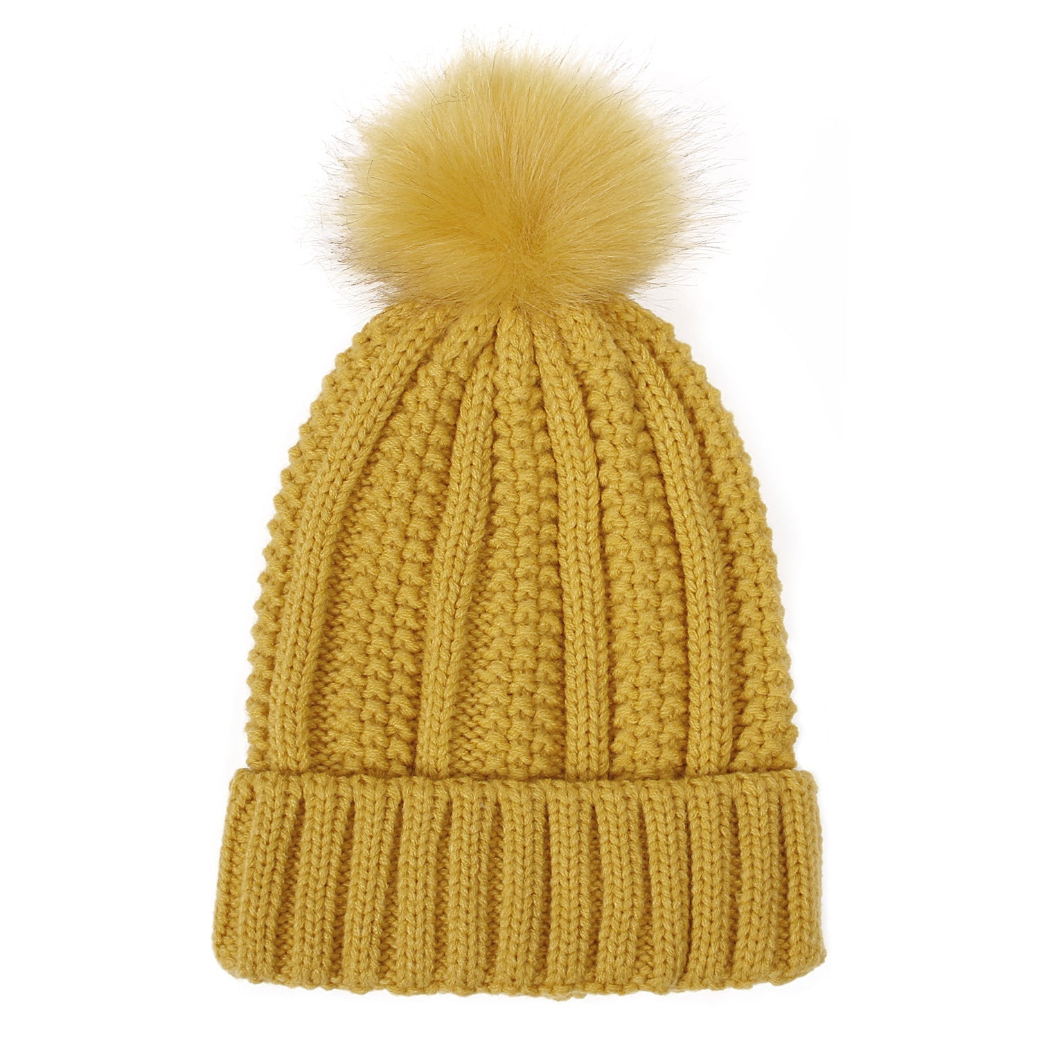 Winter Knitted Hats Fashion Stretchy Lined Skull Hats For Women Faux Fur Pom Pom Hat Keep Warming Beanie Hat - TS Store